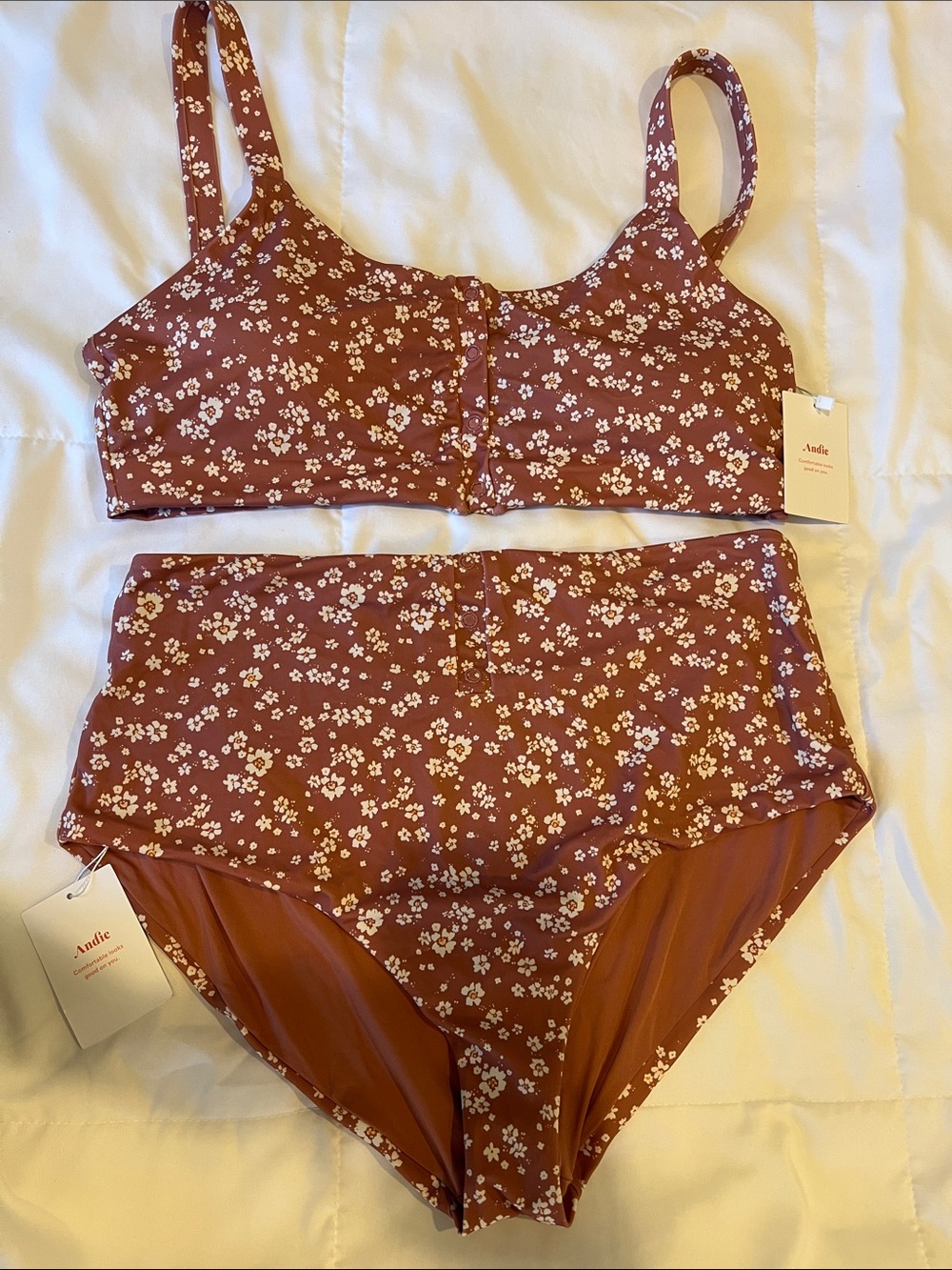 Andie Rust Floral High-Waist Bikini Set